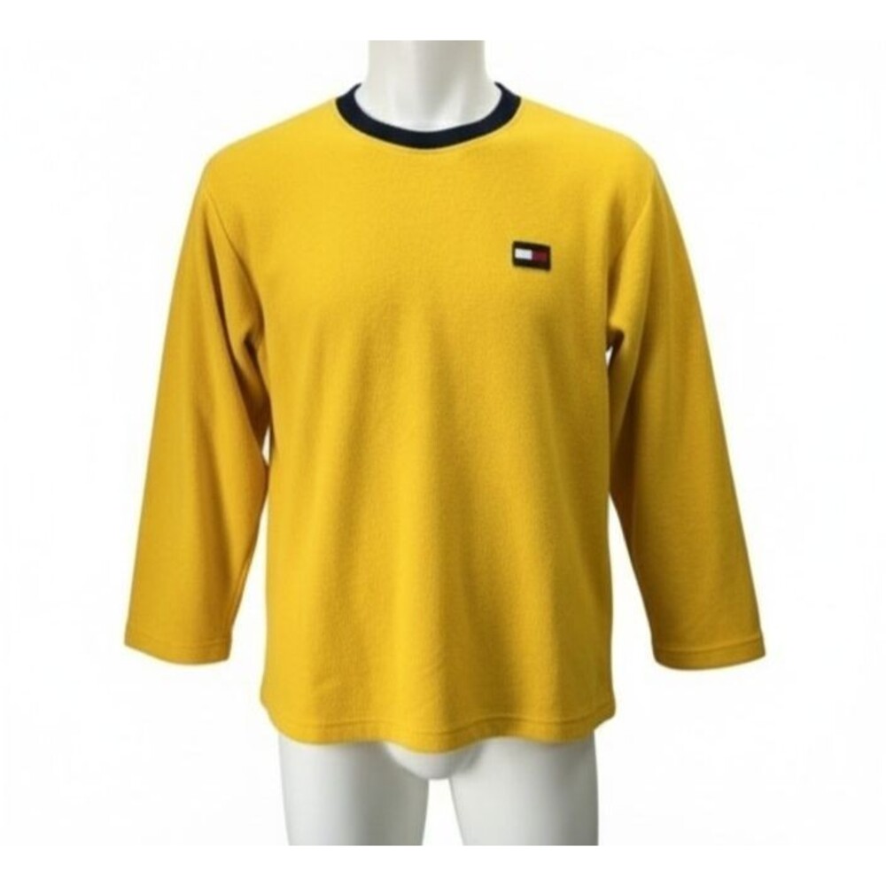 Vintage 90s Y2K Tommy Jeans Yellow Fleece Crewneck Sweatshirt Men's L/G